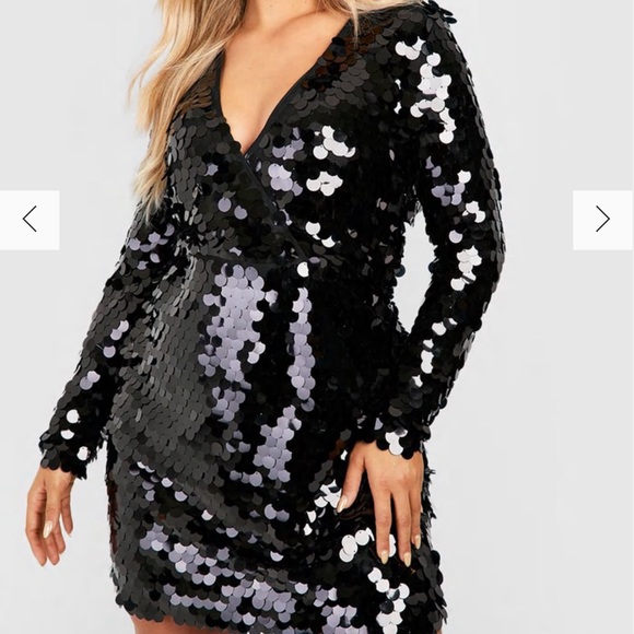 Plus disco sequin wrap shift dress - Picture 2 of 3